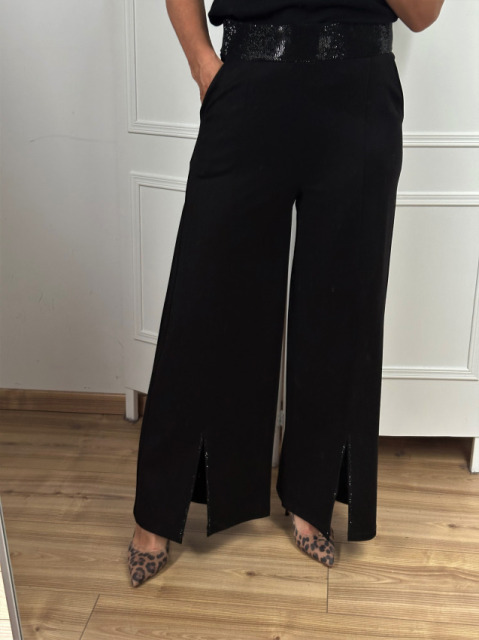 ZANESSI ELEGANCKIE SPODNIE SZEROKIE NOGAWKI KRYSZTAŁOWY PAS