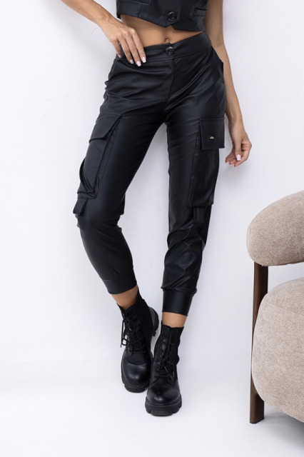 La Diva Mia ZGRABNE SPODNIE BOJÓWKI  SKÓRA EKOLOGICZNA