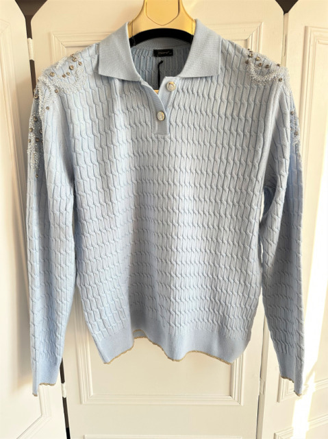 DI'SHE SWETER DZIANINOWY BŁĘKITNY POLO + ZDOBIENIE