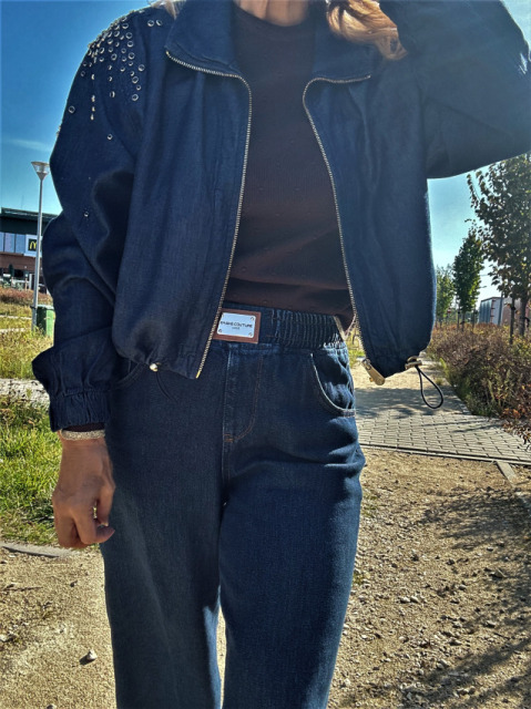 DI'SHE SPODNIE PALAZZO GRANATOWE GUMA W PASIE