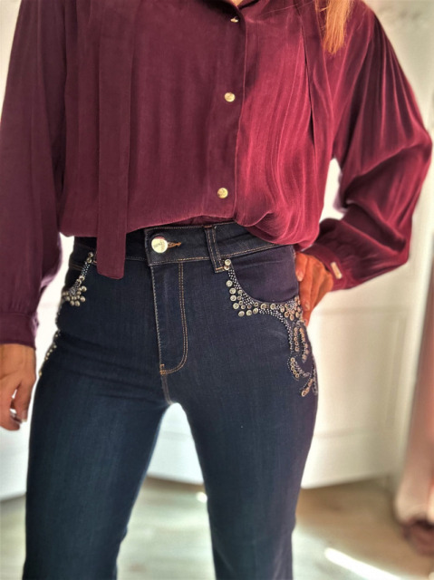 DI'SHE JEANSY GRANATOWE SZWEDY ZDOBIONE WYSOKI STAN