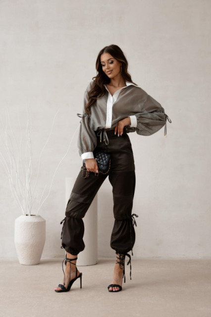 La Diva Mia CZEKOLADOWE SPODNIE Z ATŁASOWEJ TKANINY