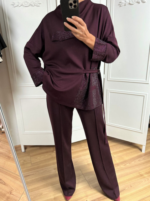 ELEGANCKI KOMPLET DAMSKI 2 CZ ŚLIWKA / BURGUND
