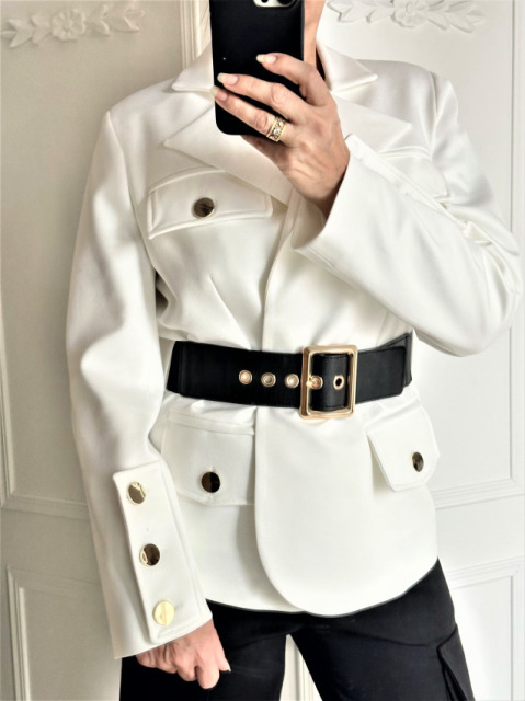 La Diva Mia ZGRABNA MARYNARKA ŁAMANA BIEL + CZARNY PAS