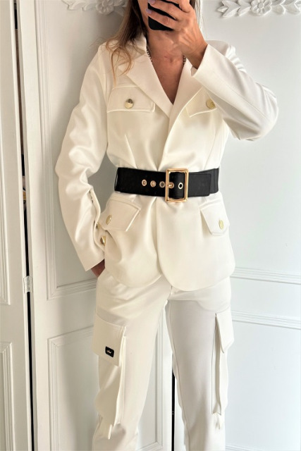 La Diva Mia ZGRABNA MARYNARKA ŁAMANA BIEL + CZARNY PAS