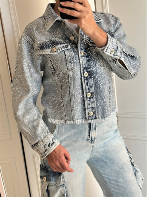 DI'SHE KURTKA JEANSOWA FULL STRASS TENCEL