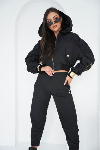 La Diva Mia SPODNIE BOJÓWKI CZARNE Z EKSPRESAMI MARSZCZONE WEW NOGAWKI