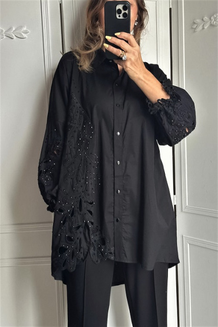 LIFE ADRENALIN CZARNA KOSZULA Z HAFTEM + KRYSZTAŁY