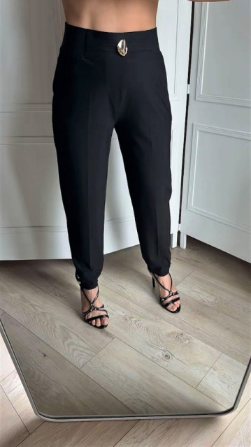 ESTENSIVO CZARNE ELEGANCKIE SPODNIE ZŁOTE DETALE