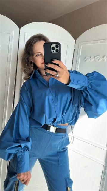 LAVESTINO KOSZULA RICH 1 REGULOWANA W TALII KOLOR JEAN