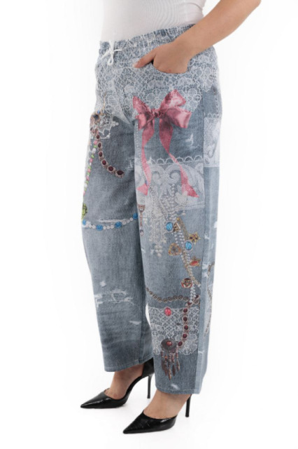 ZANESSI LUŻNE SZARE SPODNIE Z BAWEŁNY + ORYGINALNY NADRUK