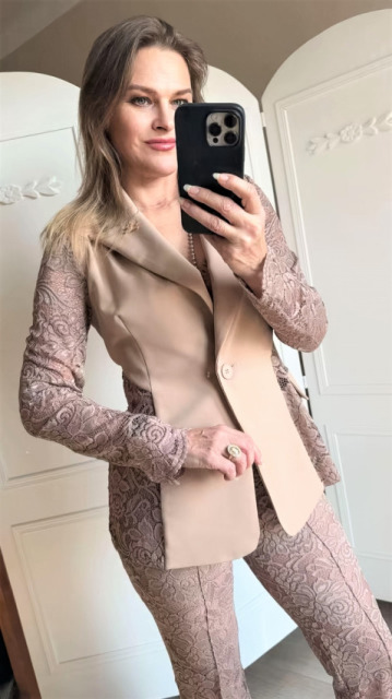 LAVESTINO MARYNARKA ŻAKIET KORONKA BEŻOWY TAUPE LAVESTINO MARYNARKA ŻAKIET KORONKA BEŻOWY TAUPE