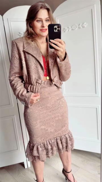 LAVESTINO MARYNARKA ŻAKIET KRÓTKA KORONKA BEŻOWY TAUPE LAVESTINO MARYNARKA ŻAKIET KRÓTKA KORONKA BEŻOWY TAUPE