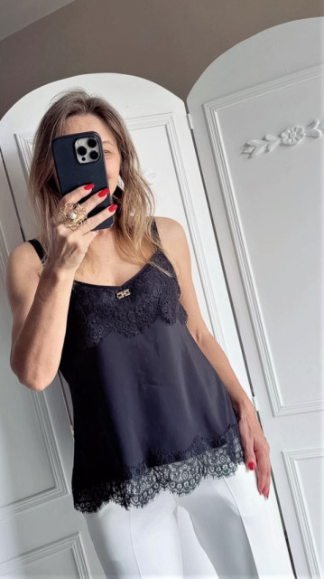 La Diva Mia ELEGANCKI TOP CZARNY Z KORONKĄ