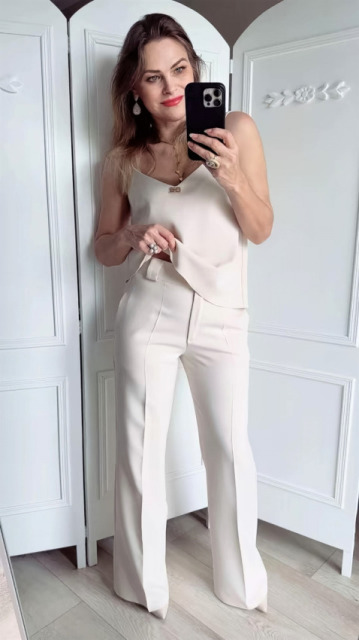 La Diva Mia ELEGANCKIE SPODNIE ŚWIETLISTY JASNY BEŻ