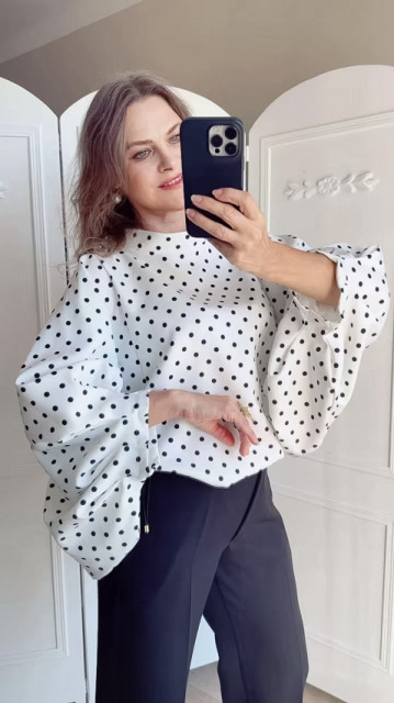 LAVESTINO BLUZKA AMELIA GROSZKI BIAŁY/CZARNY