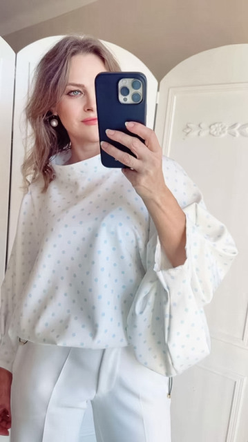 LAVESTINO BLUZKA AMELIA GROSZKI BIAŁY/BŁĘKITNY