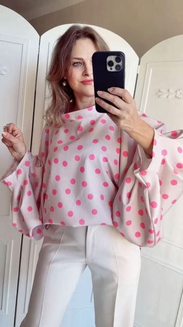 LAVESTINO BLUZKA AMELIA GROSZKI BEŻ/MOCNY RÓŻ