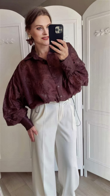 LAVESTINO KOSZULA MGIEŁKA KORONKA RICH CZEKOLADA