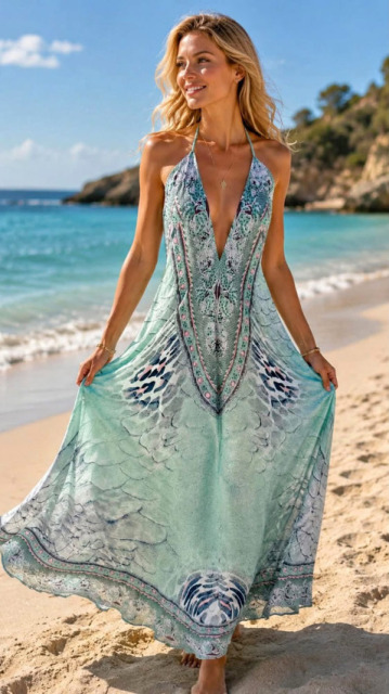 FRIME LETNIA SUKIENKA MAXI PRINT PANTERA ZIELONY PASTEL