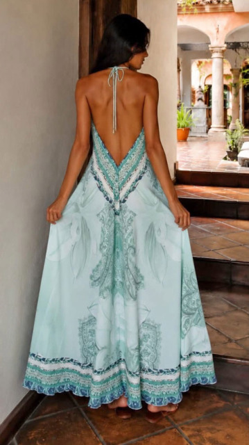 FRIME LETNIA SUKIENKA MAXI PRINT ZIELONY PASTEL KWIAT