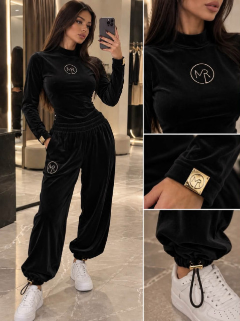 MILLA ROSSI CZARNY WELUROWY ZESTAW DAMSKI BODY+SPODNIE