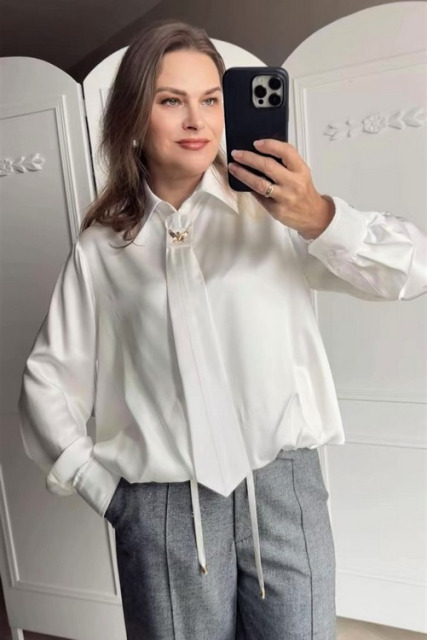 La Diva Mia ELEGANCKA BIAŁA BLUZKA/KOSZULA Z KRAWATEM